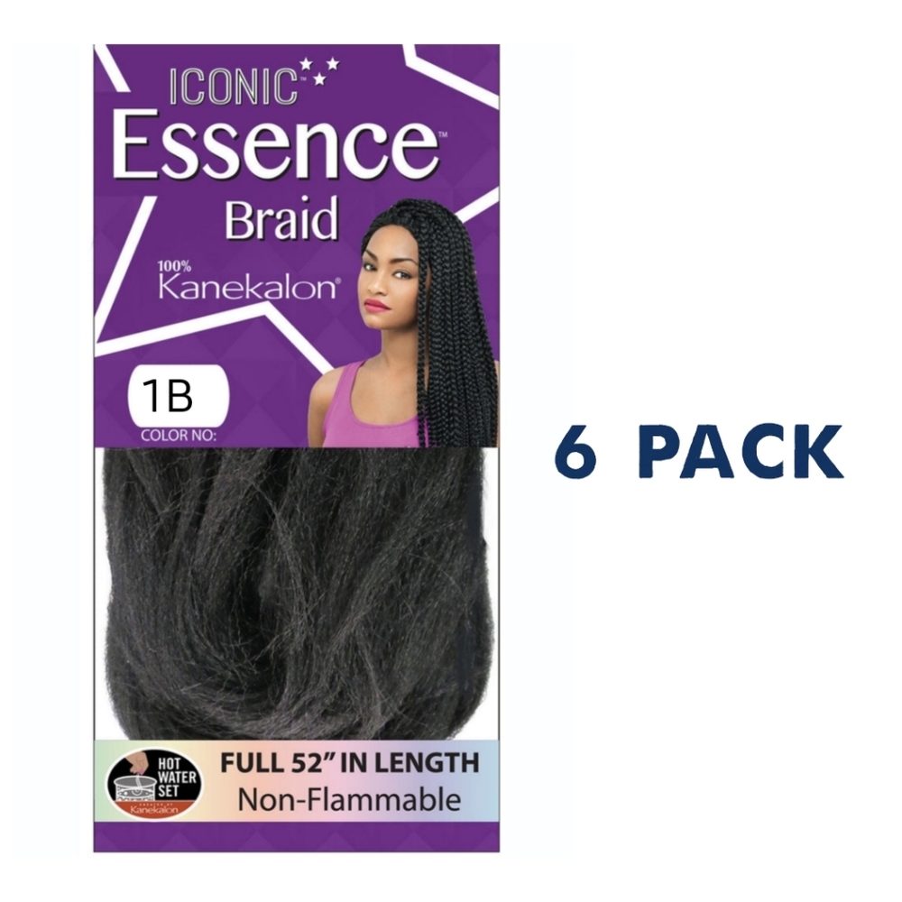 NEW Iconic Essence Braid 52″ Jet Black 1B Hot Water Set Kanekalon Pack of 6